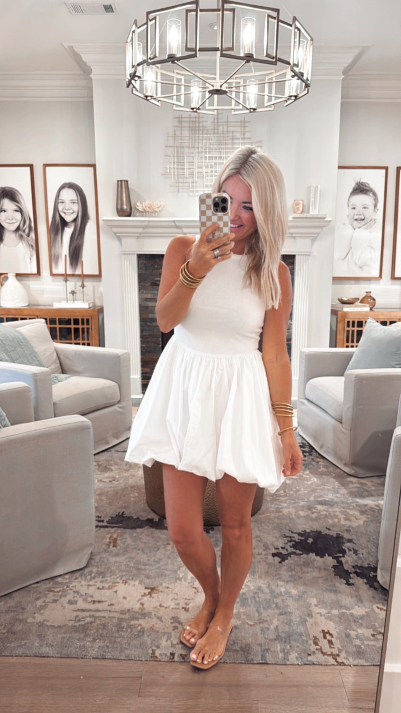 Knit Contrast Balloon Poplin Mini Dress