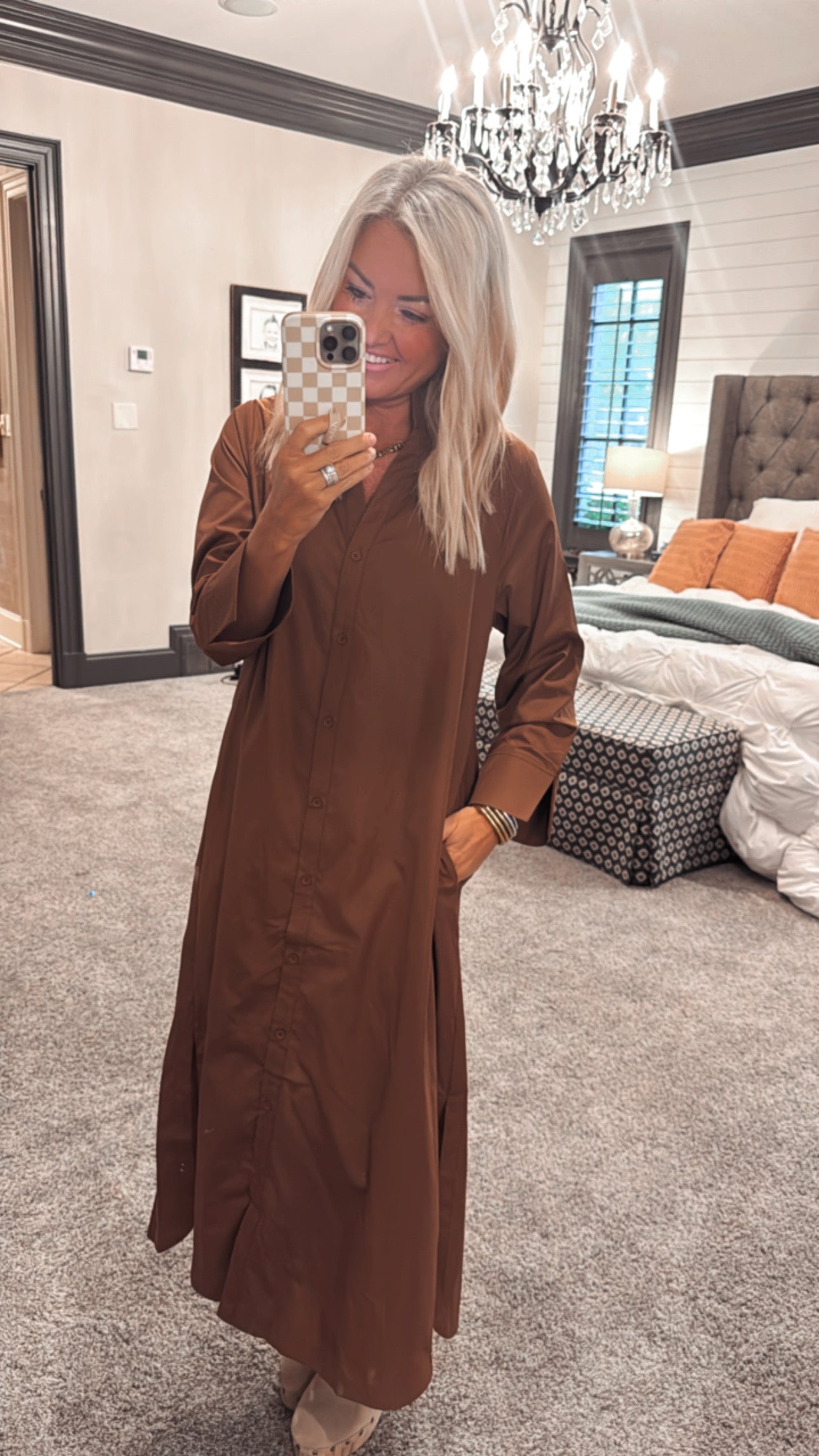 Solid Long Sleeve Midi Dress