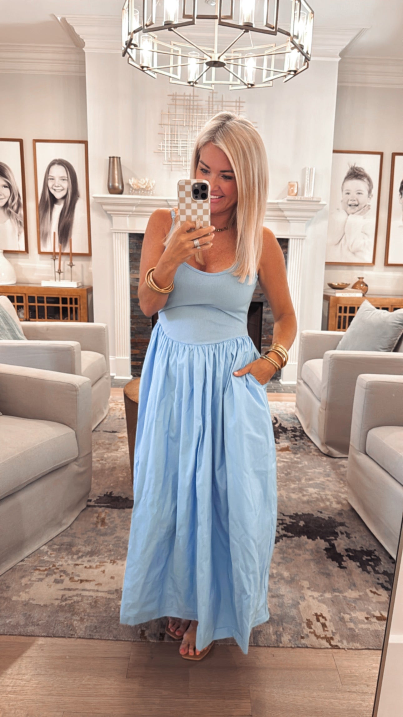 Drop Waist Poplin Cami Midi Dress