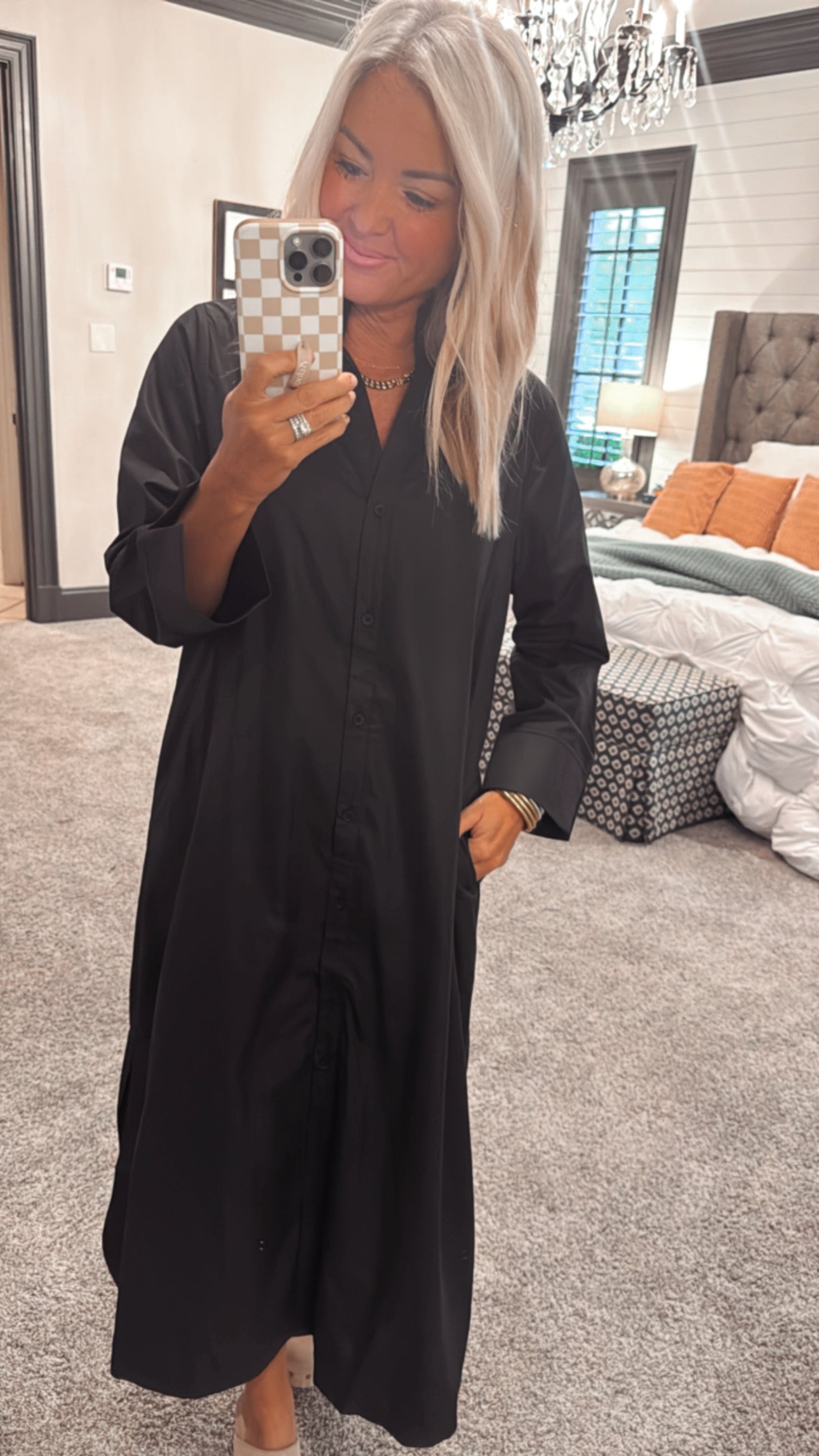 Solid Long Sleeve Midi Dress