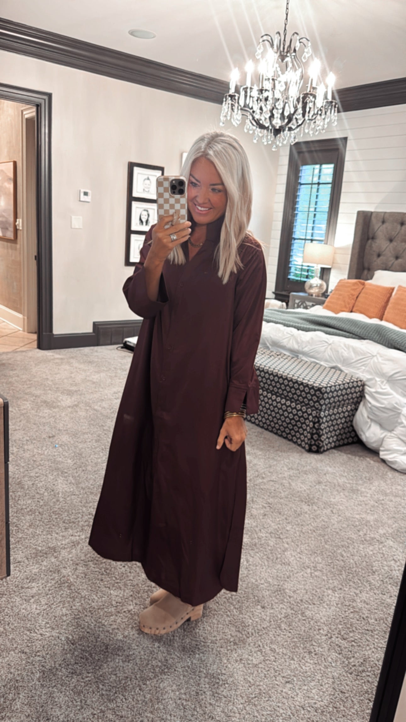 Solid Long Sleeve Midi Dress