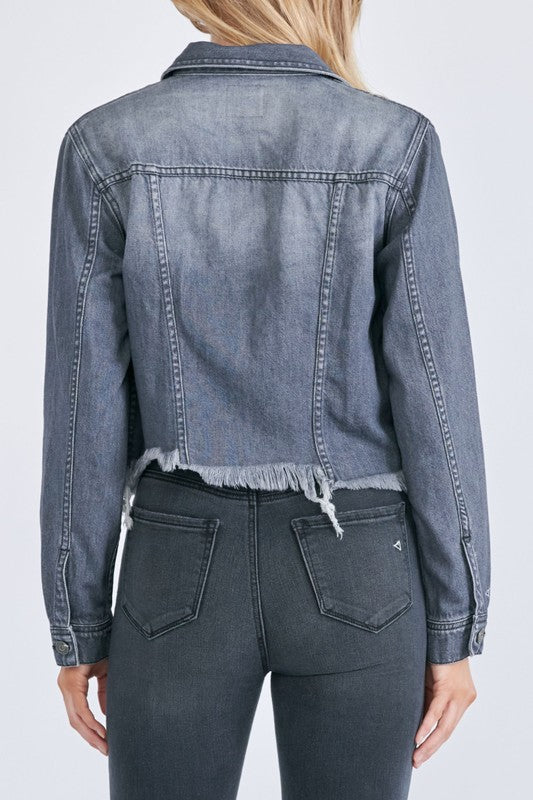 Grey Frayed Fitted Jacket