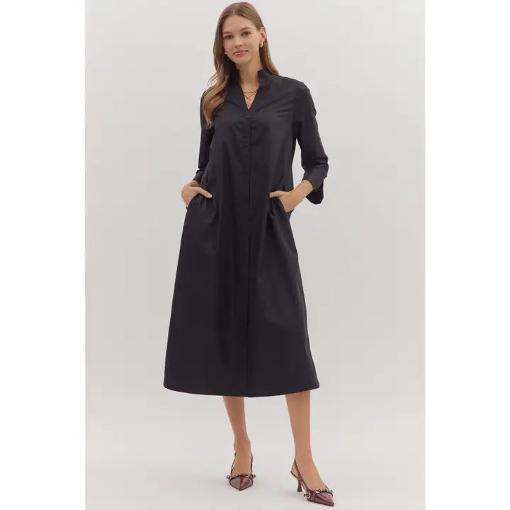 Solid Long Sleeve Midi Dress