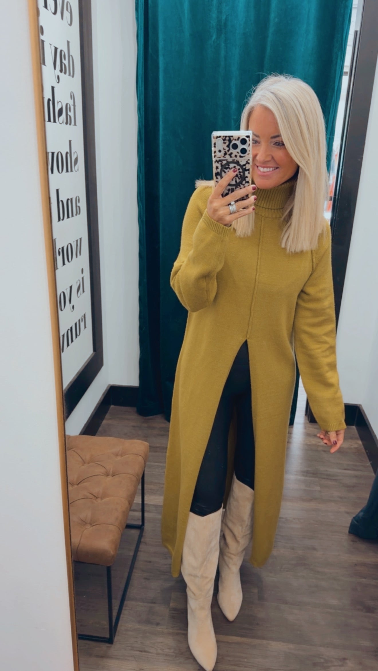 Front Slit Midi Sweater Dress