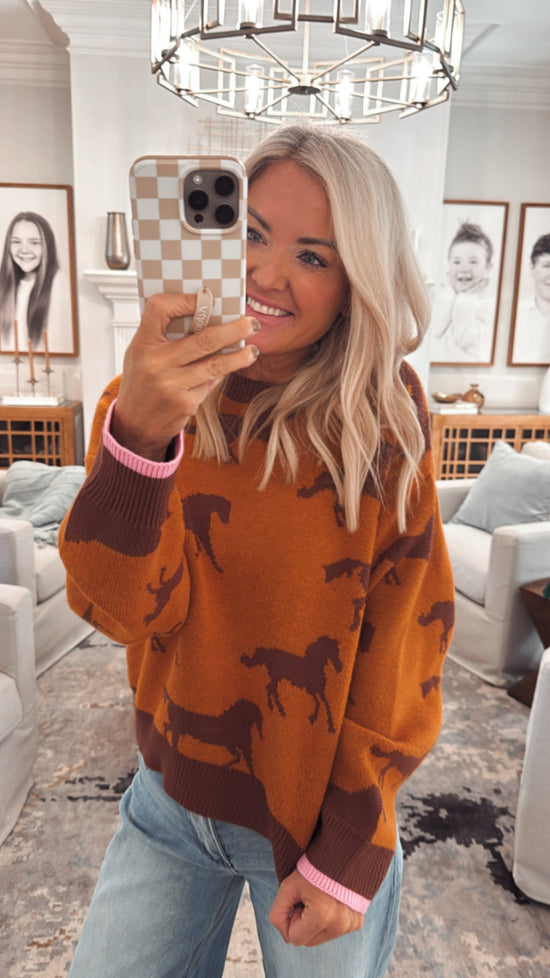 Horse Print Crewneck Sweater
