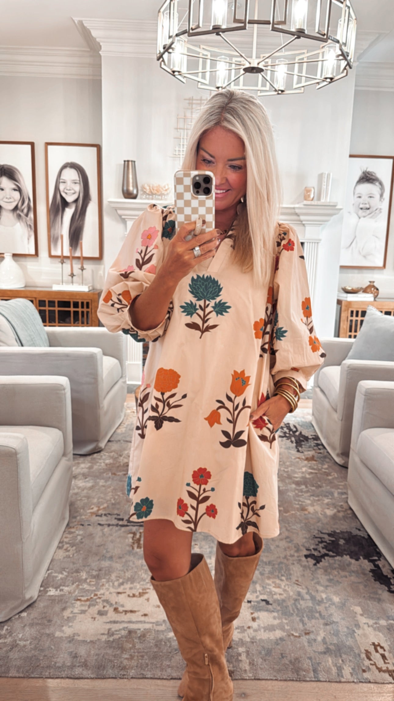 Floral 3/4 Sleeve Mini Dress