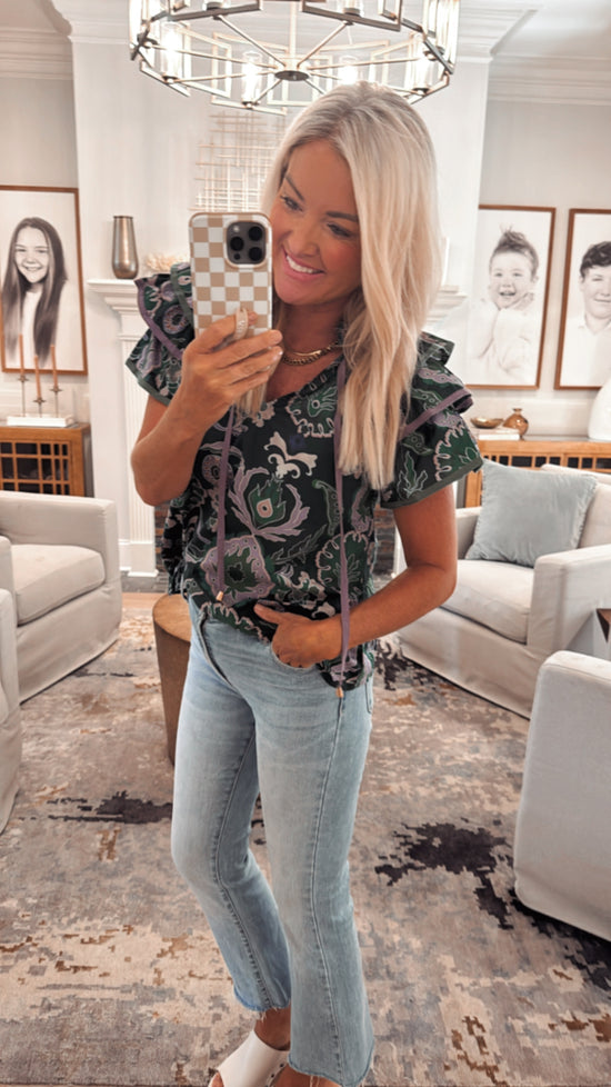 Paisley Print Ruffle Top