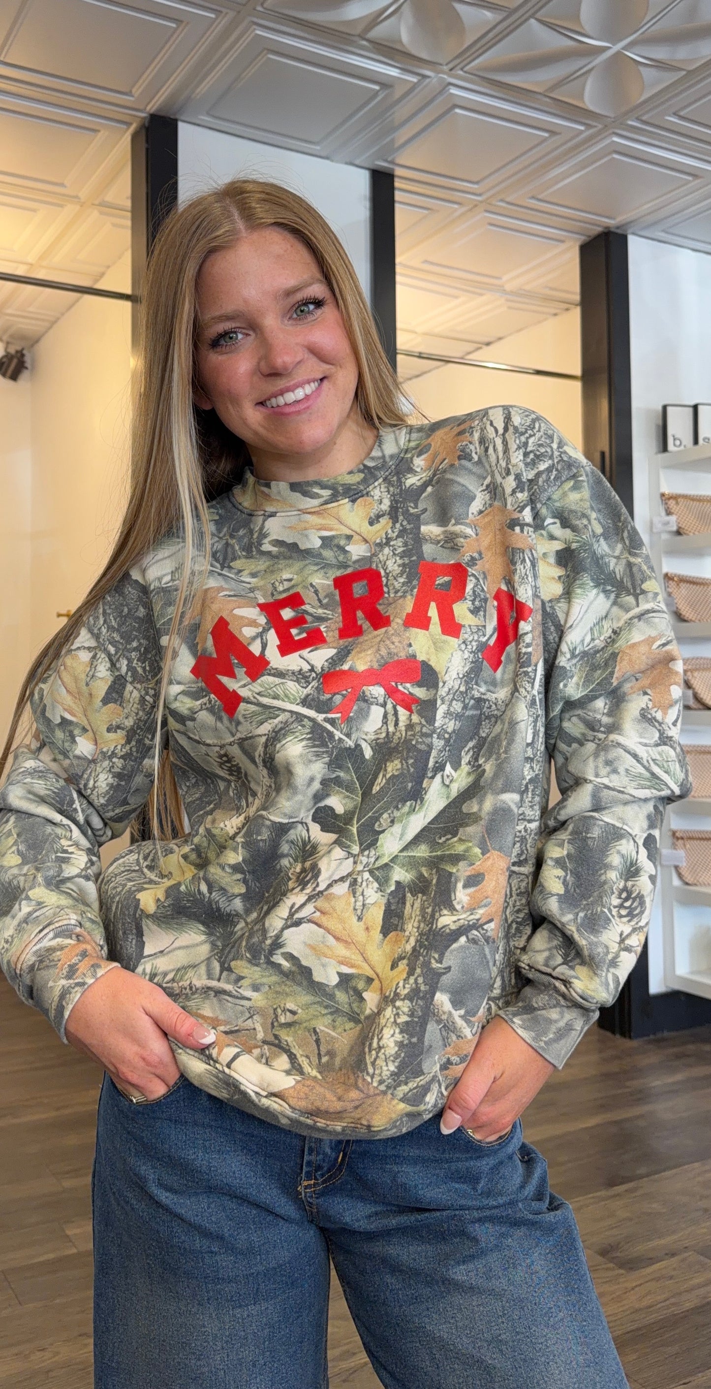 Merry Bow Holiday Christmas Camo Sweatshirt
