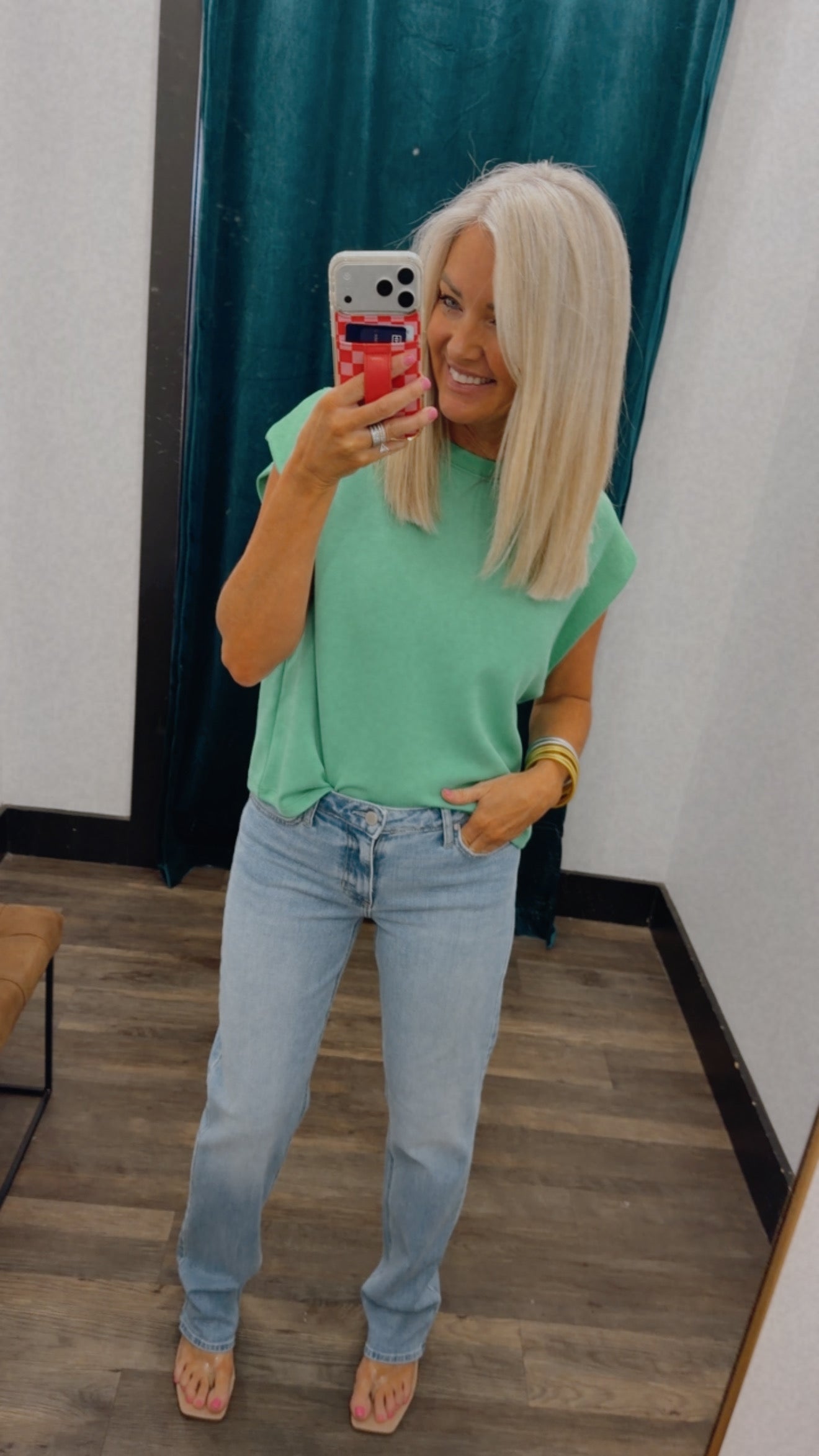 Mid Rise Stovepipe Straight Leg Jean