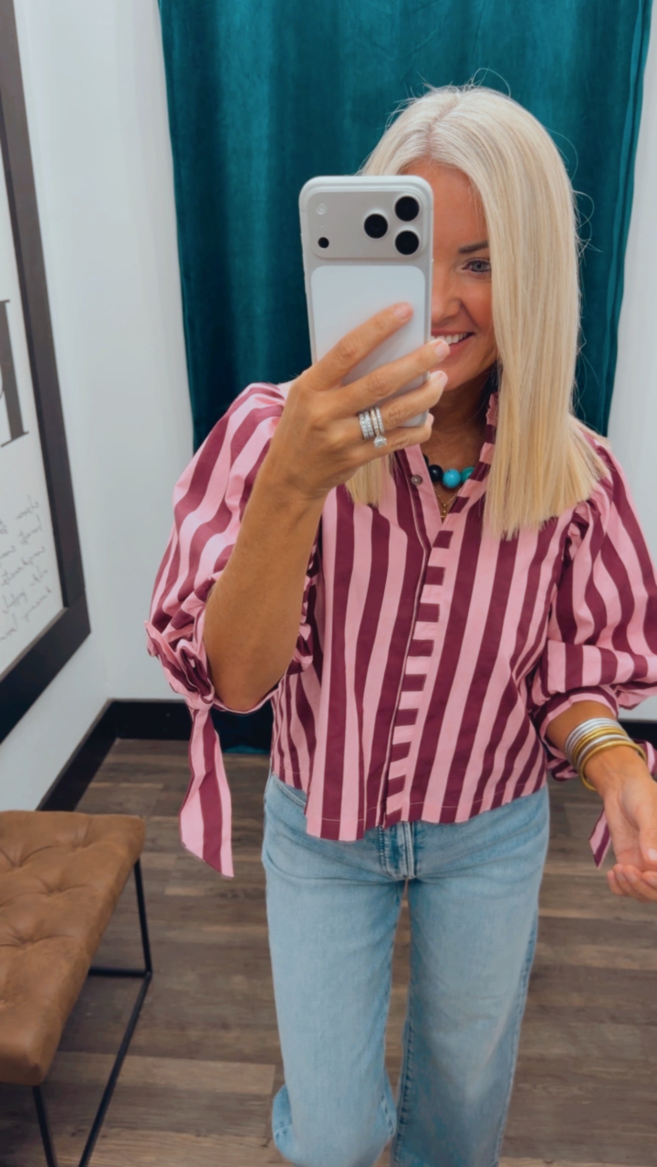 Stripe Tie Sleeve Top