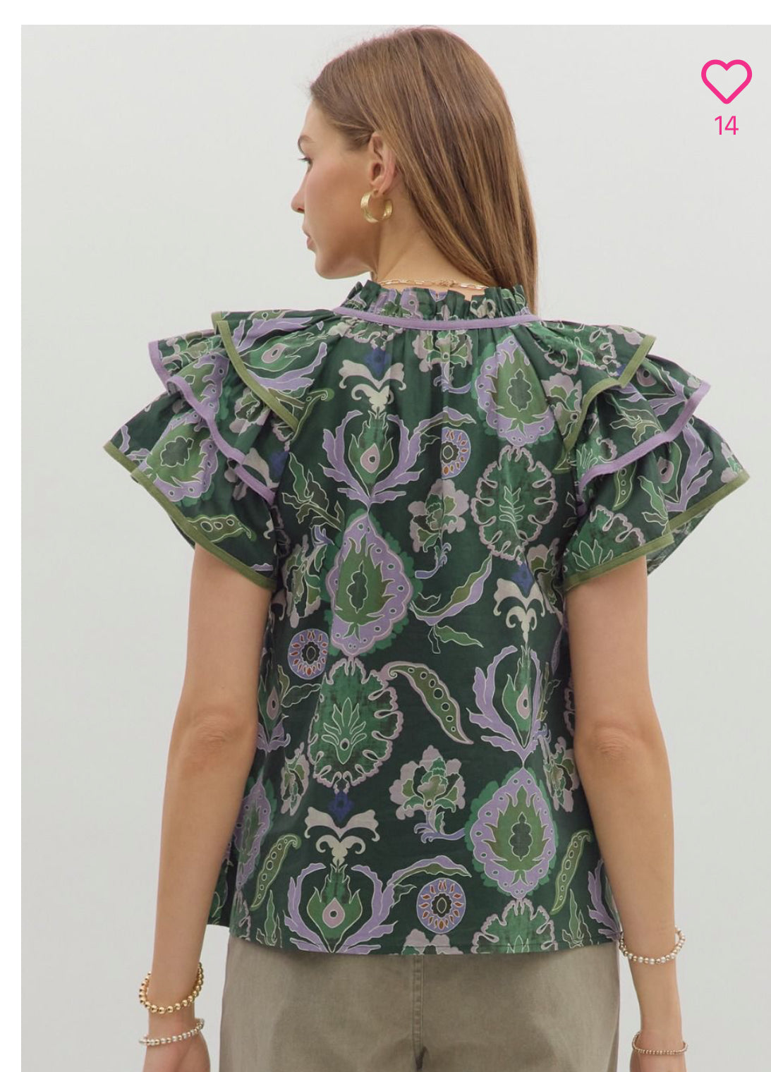 Paisley Print Ruffle Top