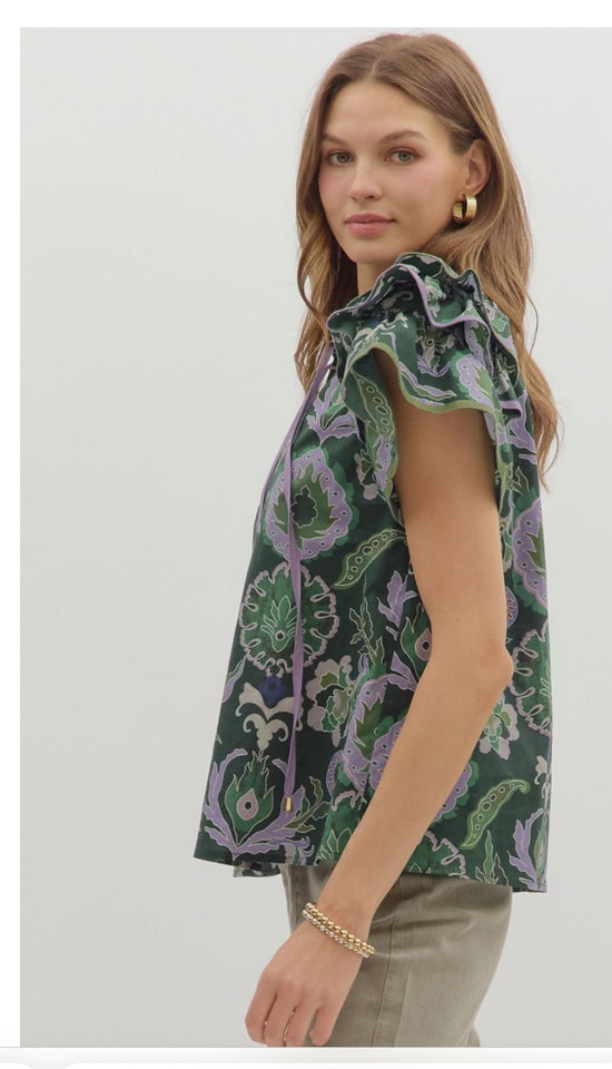 Paisley Print Ruffle Top