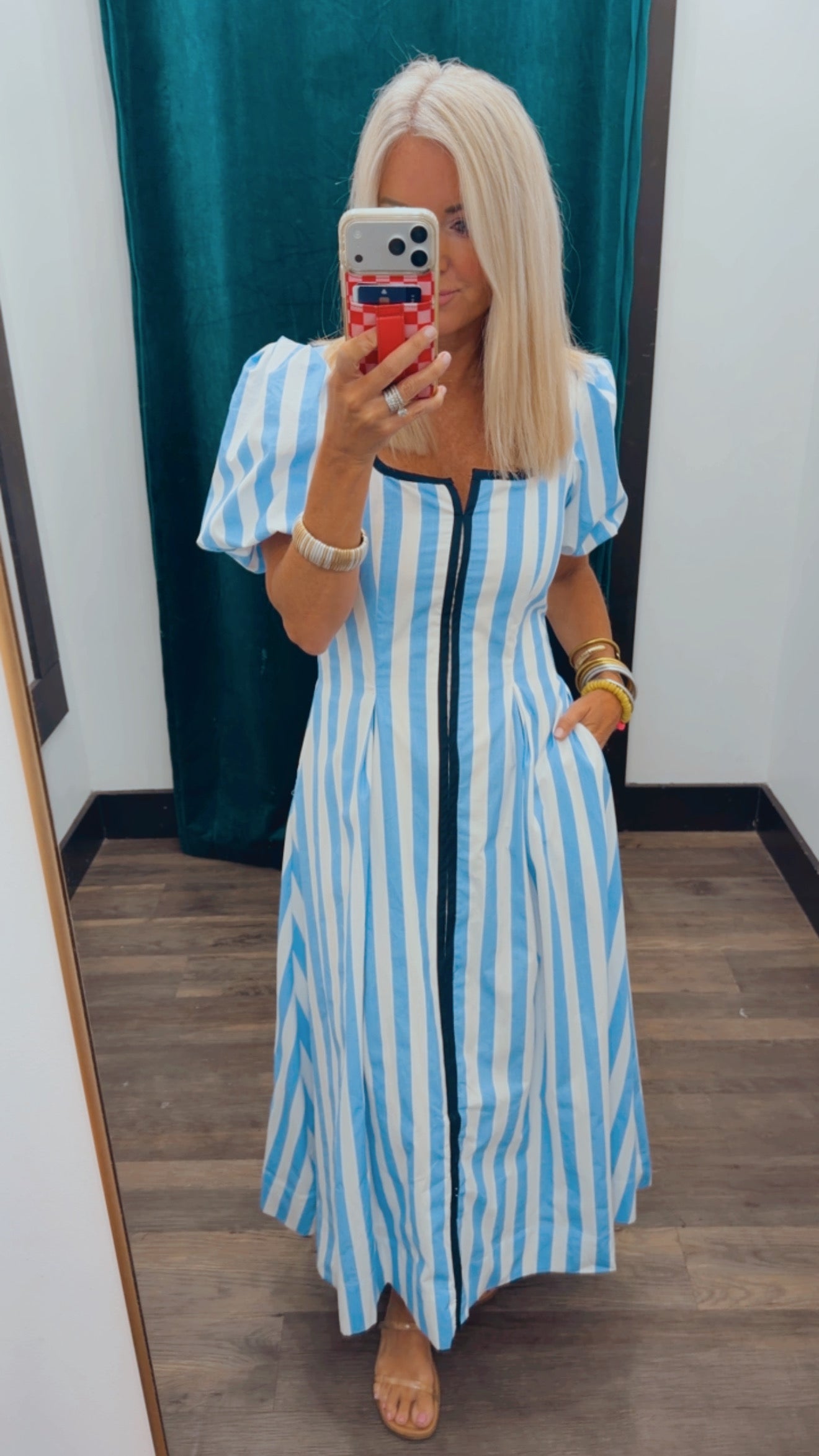 Piped Square Neck Dress
