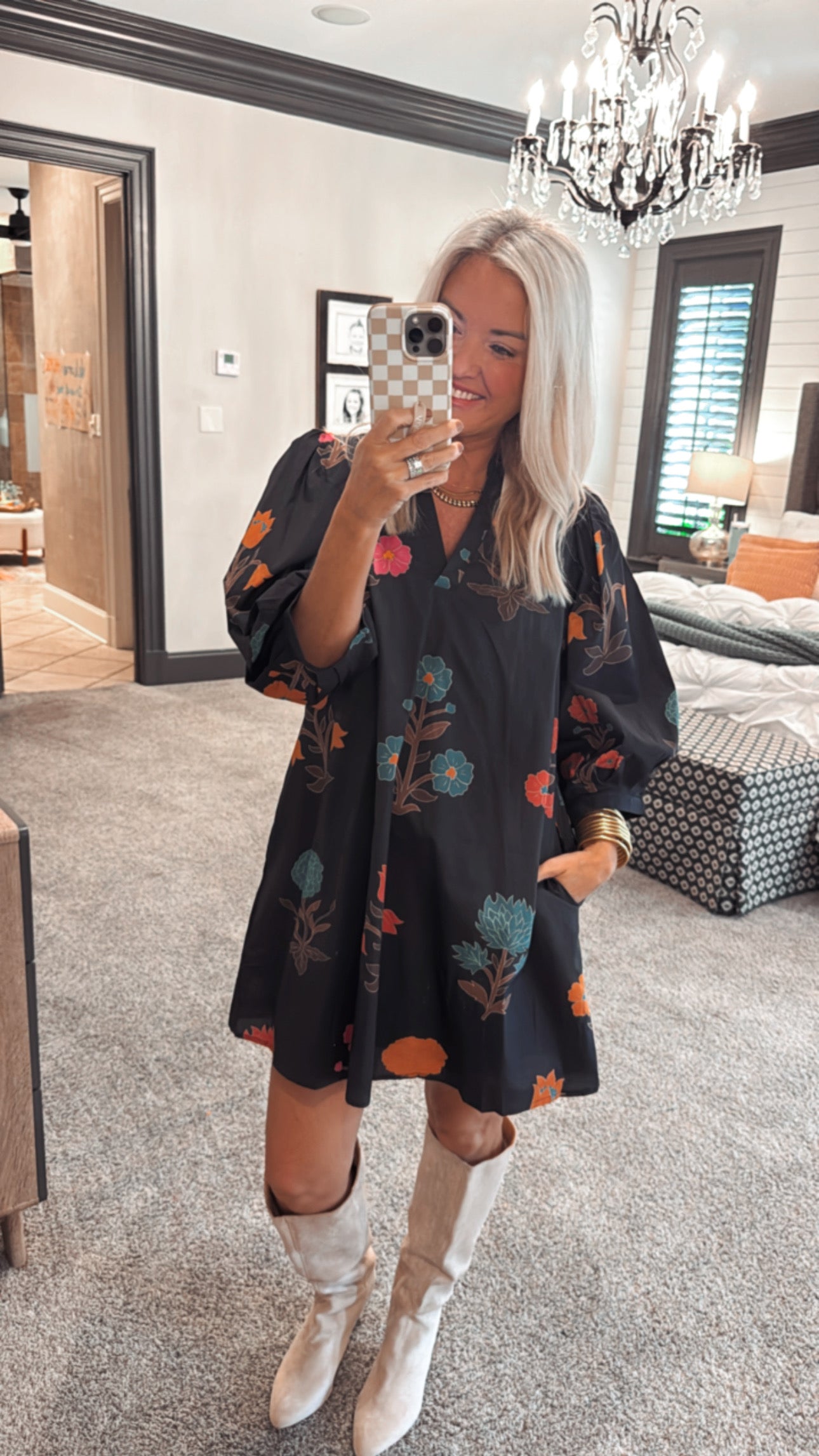 Floral 3/4 Sleeve Mini Dress