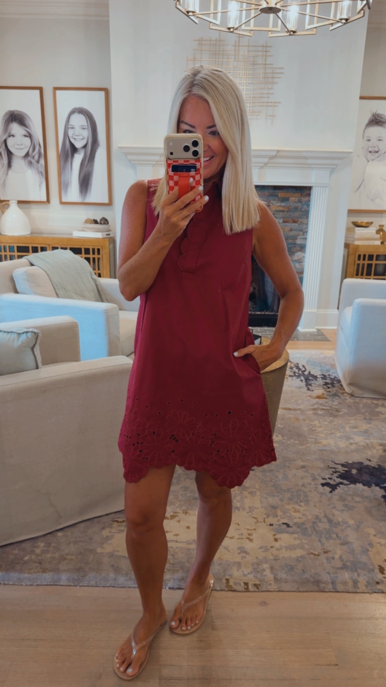 Eyelet Button Front Dress