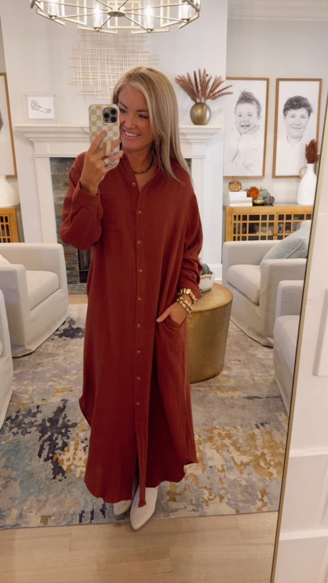 Maxi Shirt Dress with Pocket