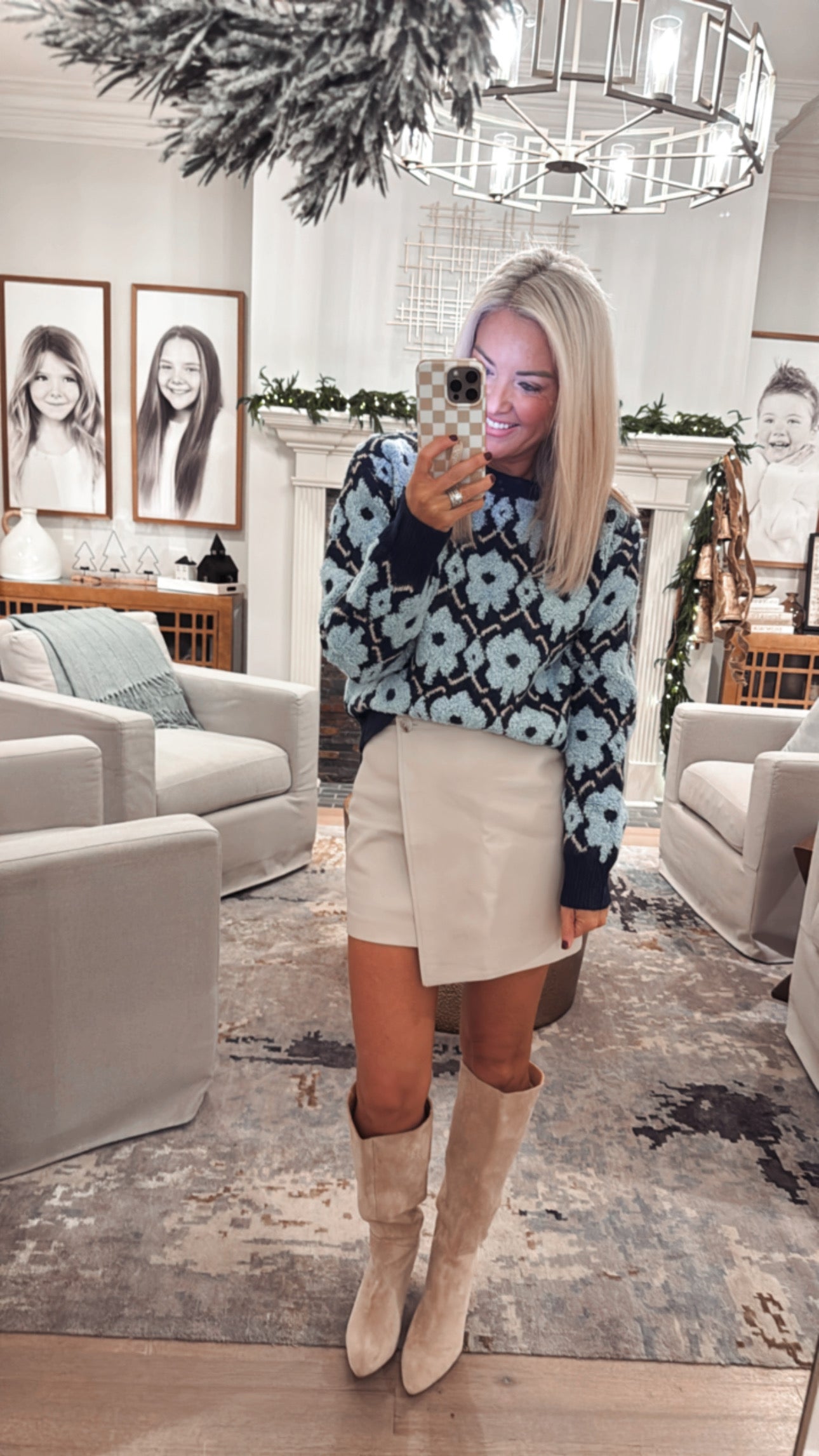 Fuzzy Texture Floral Sweater