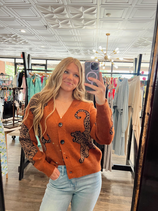 Tiger Printed Sweater Cardigan