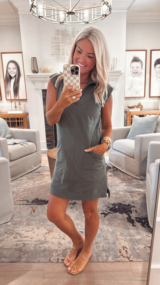 Cap Sleeve Mini Dress w/ Front Pockets