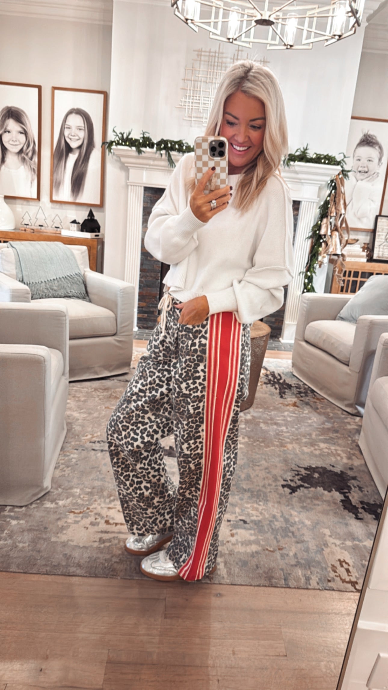Leopard Sport Striped Wide Legged Pants