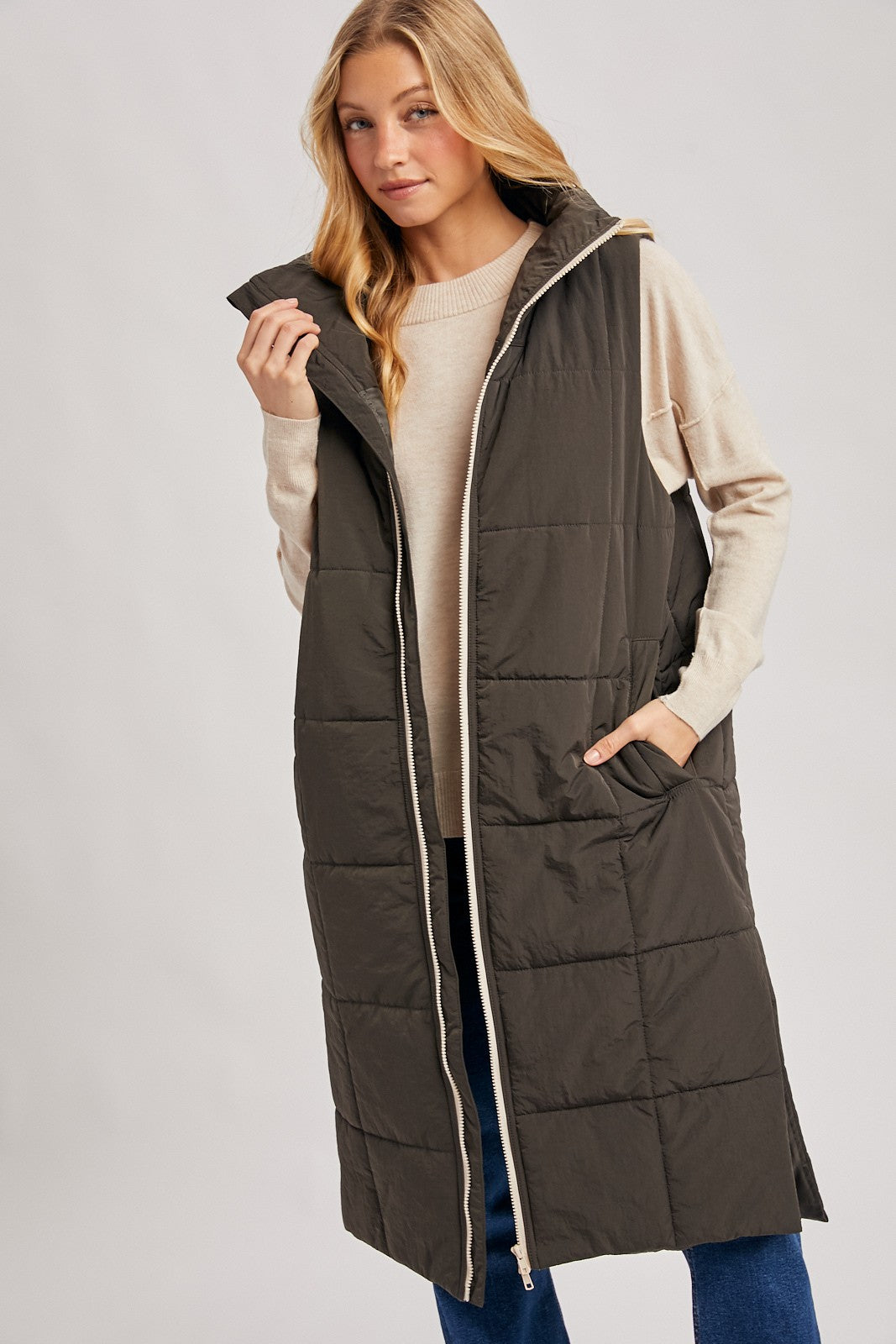 Quilted Long Puffer Vest