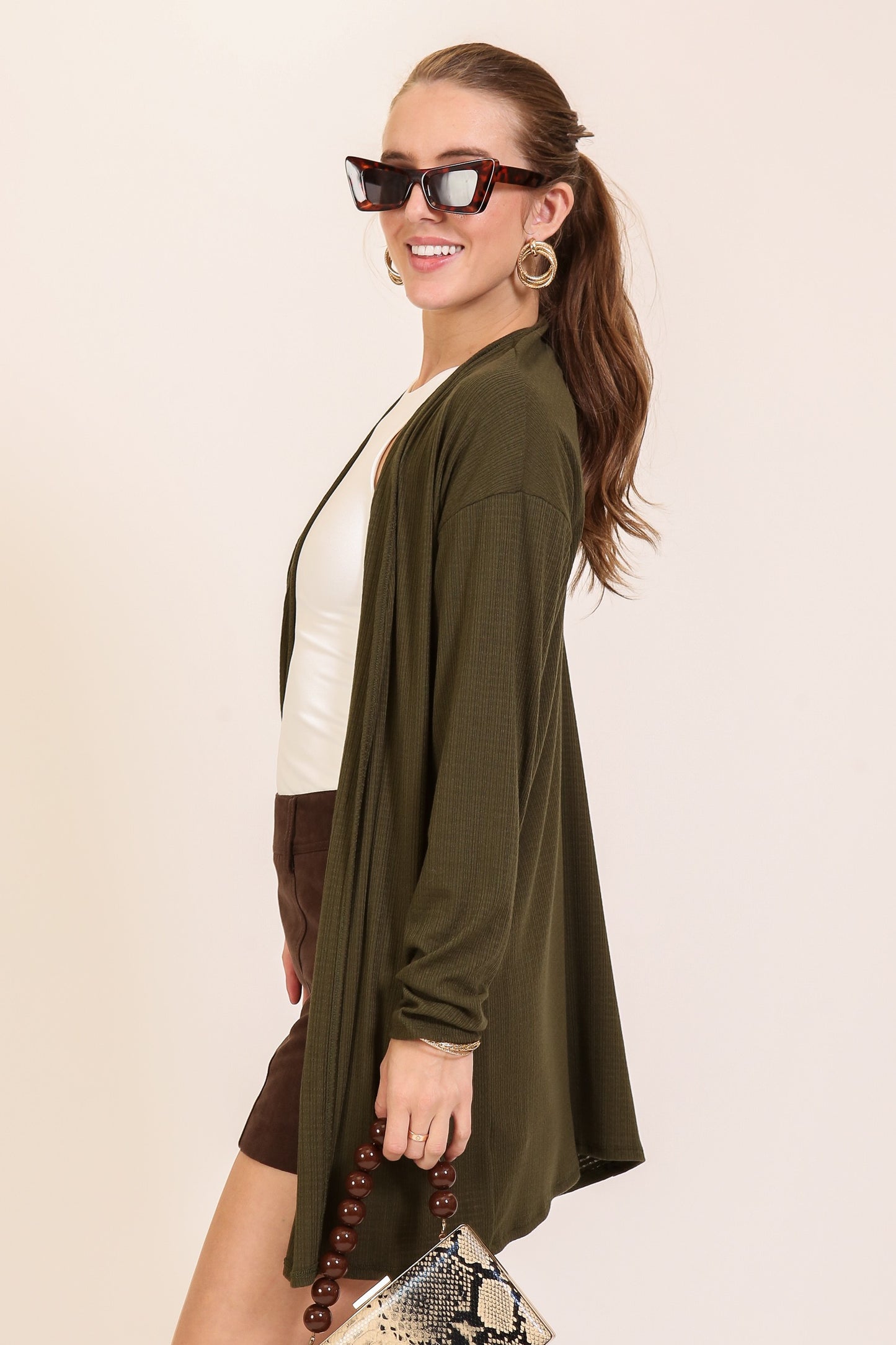Open Front Ribbed Cardigan