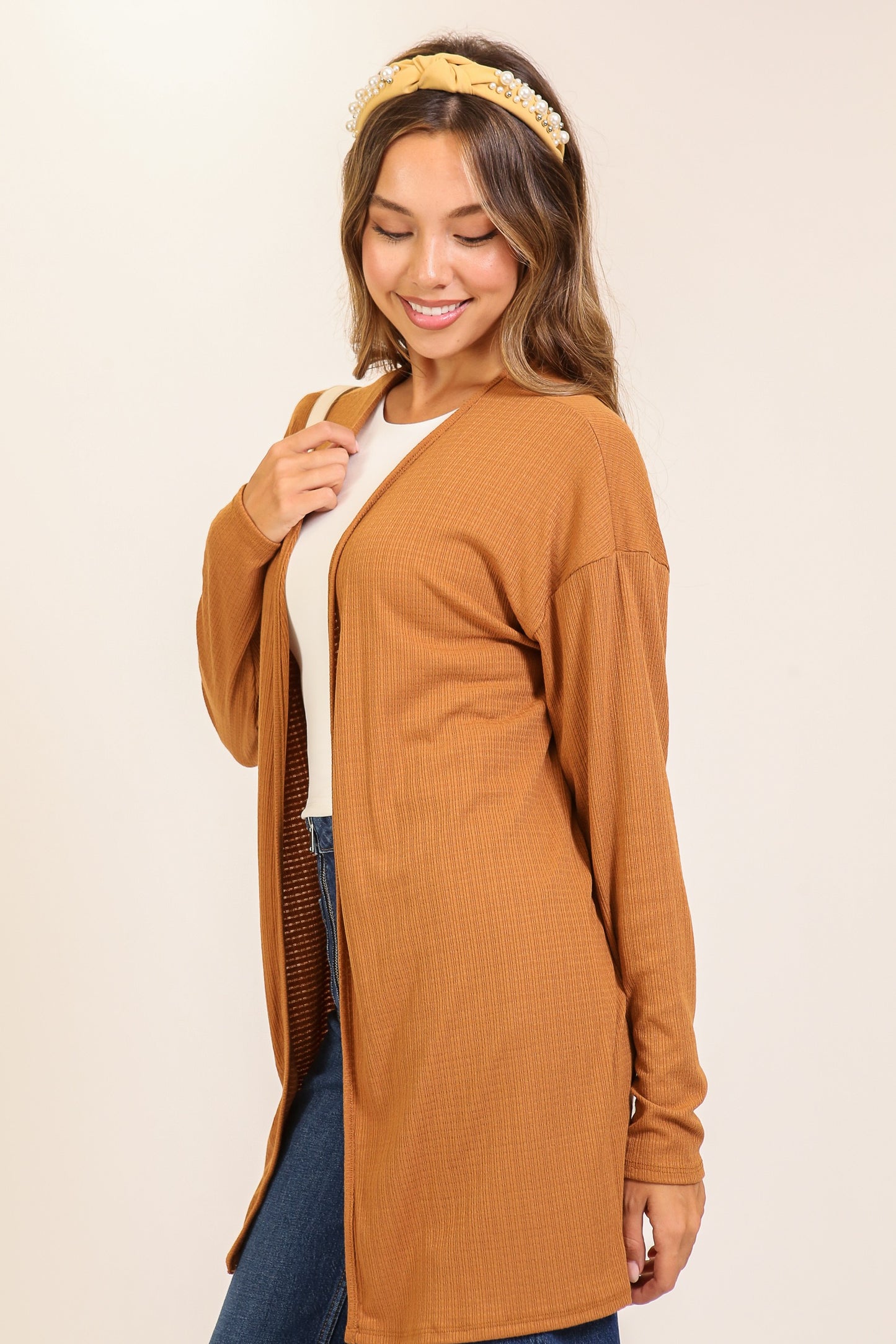 Open Front Ribbed Cardigan