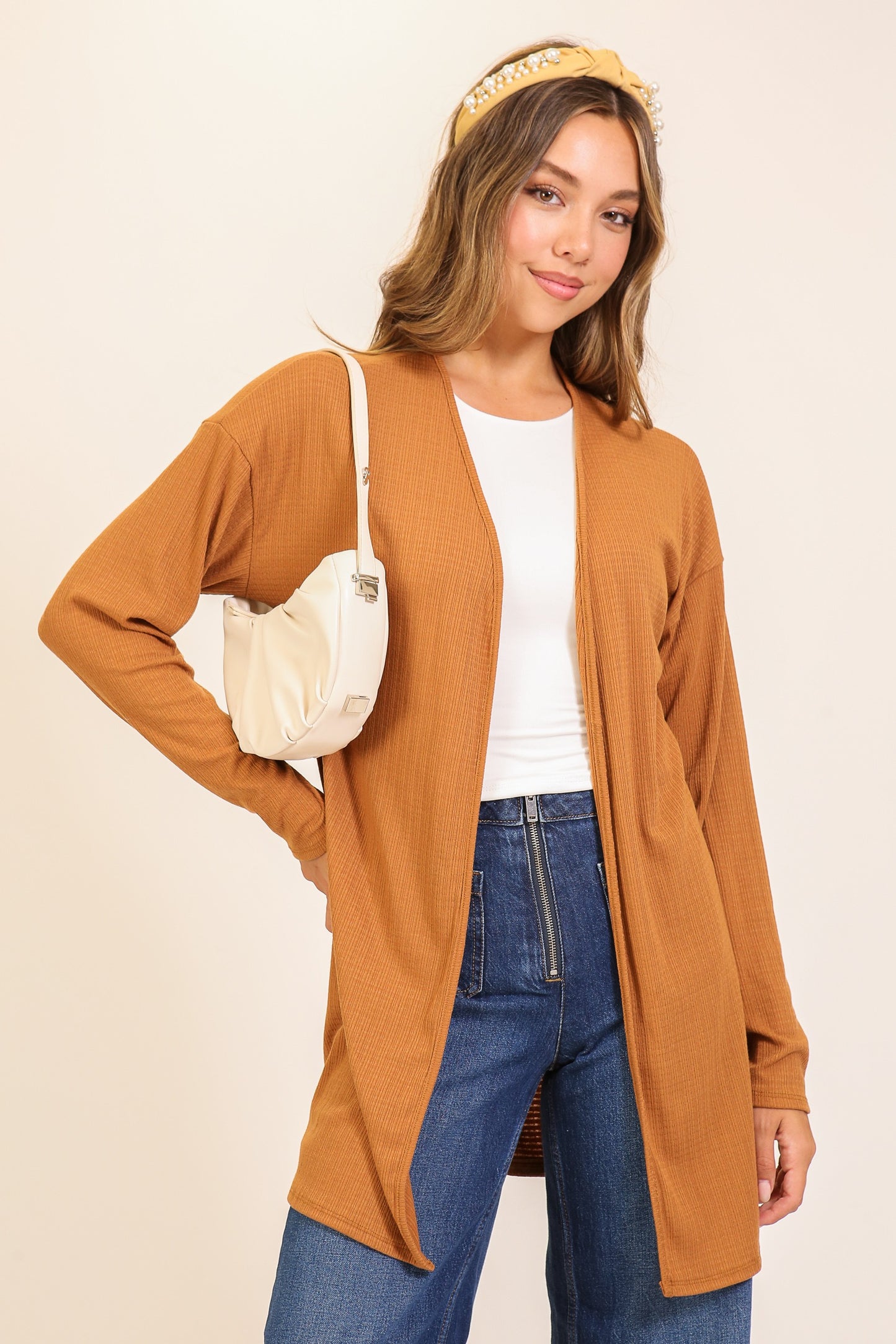 Open Front Ribbed Cardigan