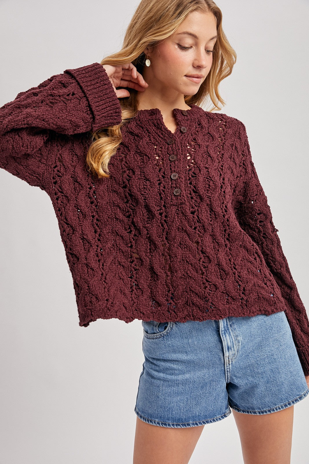 Half Button Open Knit Sweater