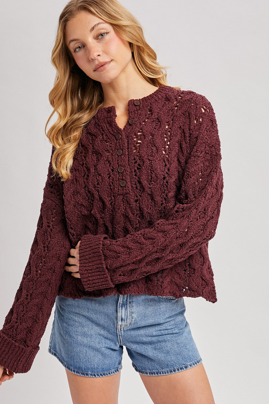 Half Button Open Knit Sweater