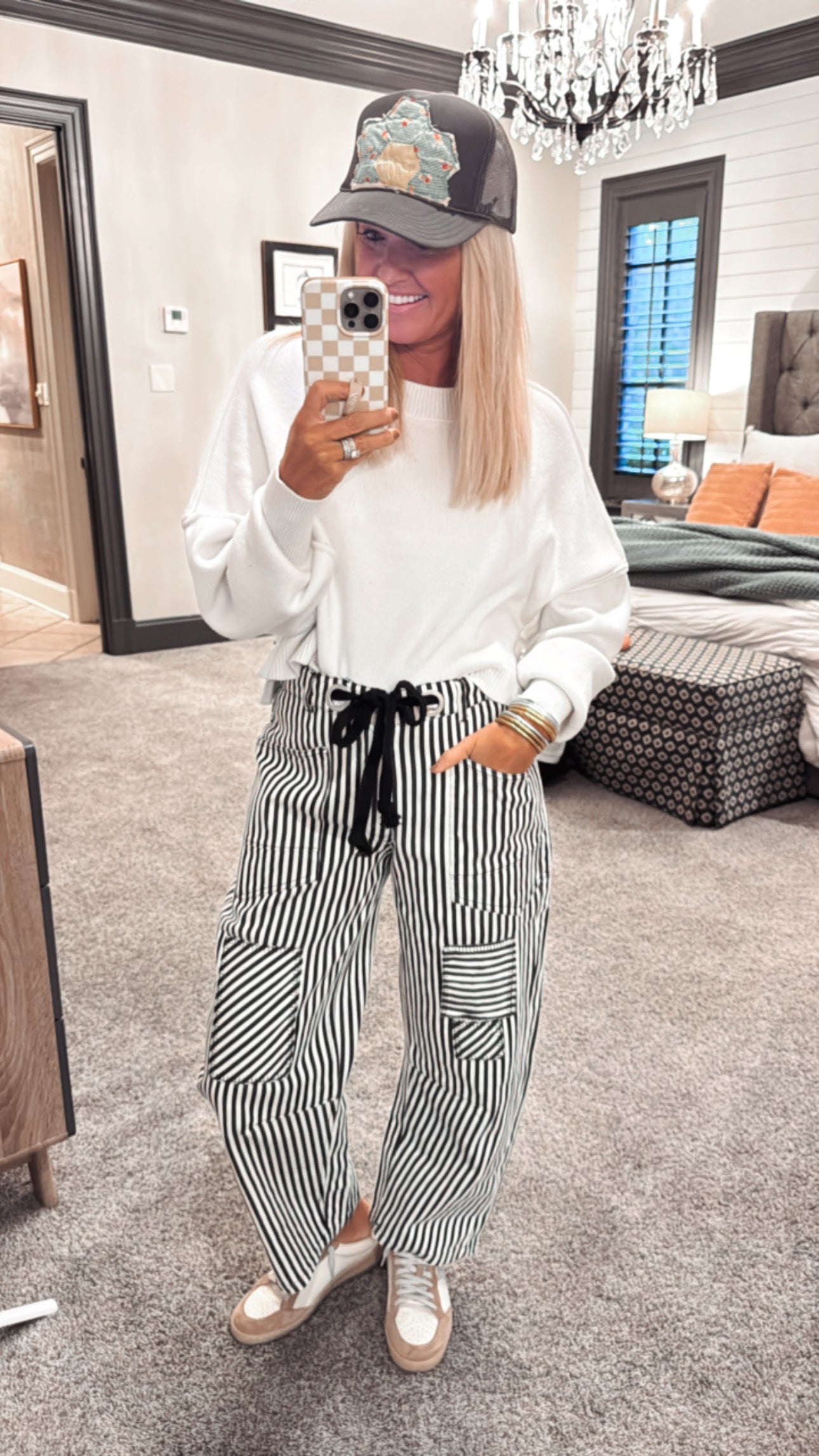 Striped Twill Barrel Pants