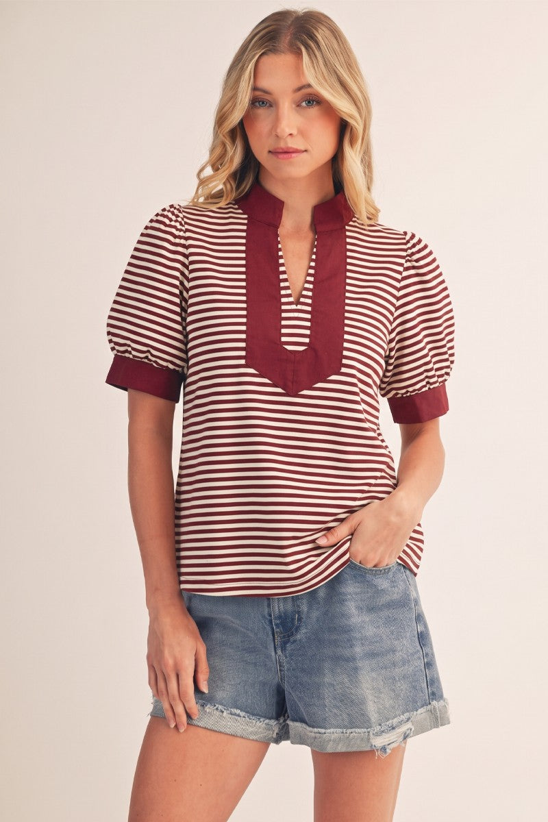 Solid Contrast Detail Stripe Top
