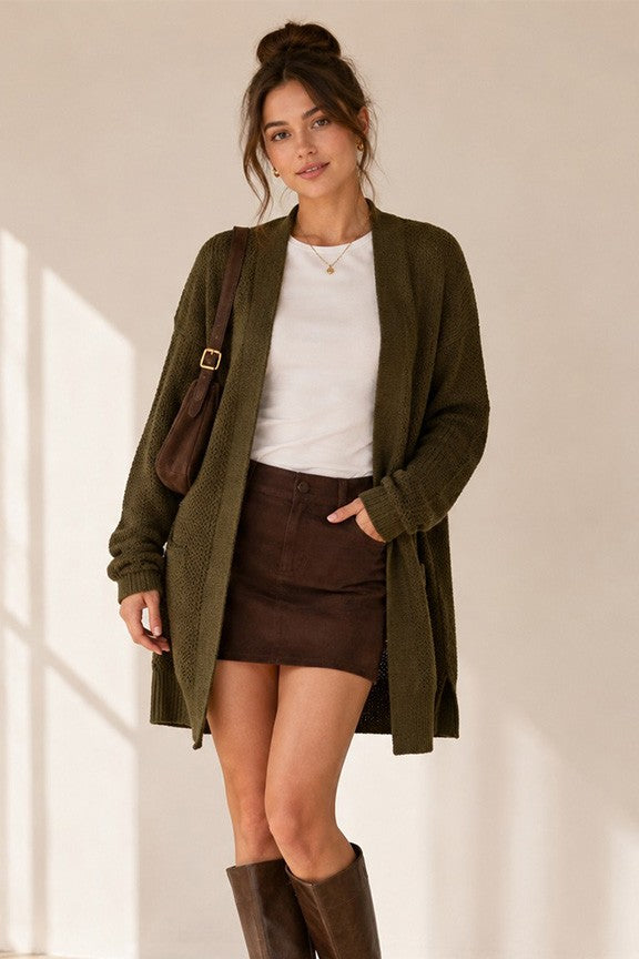 Open Front Ribbed Cardigan