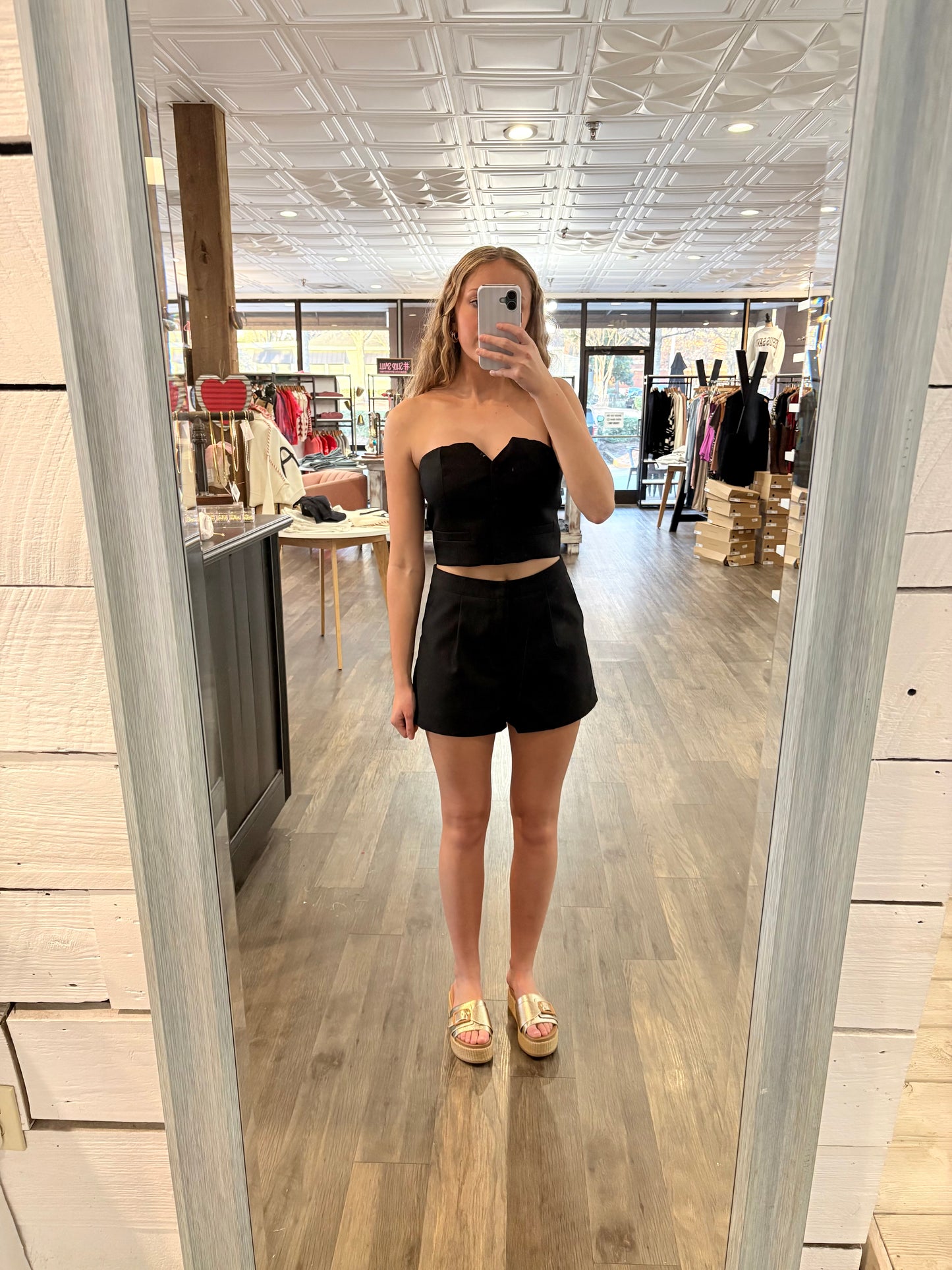 Button Down Tube Top And Shorts Set