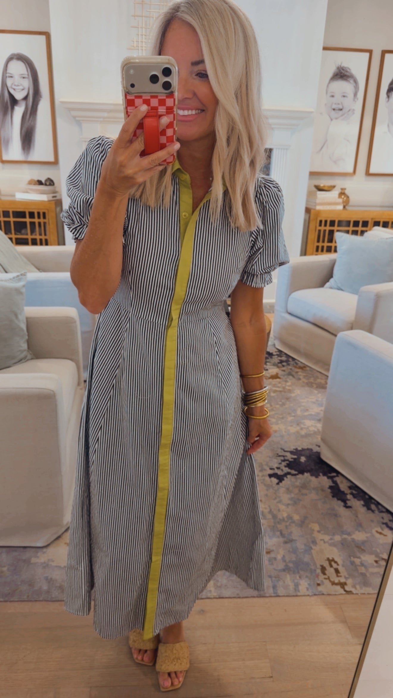 Puff Stripe Midi Dress