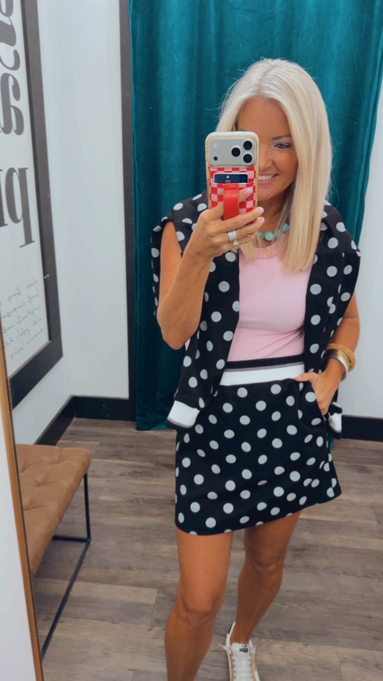 Polka Dot Half Zip Knit Set