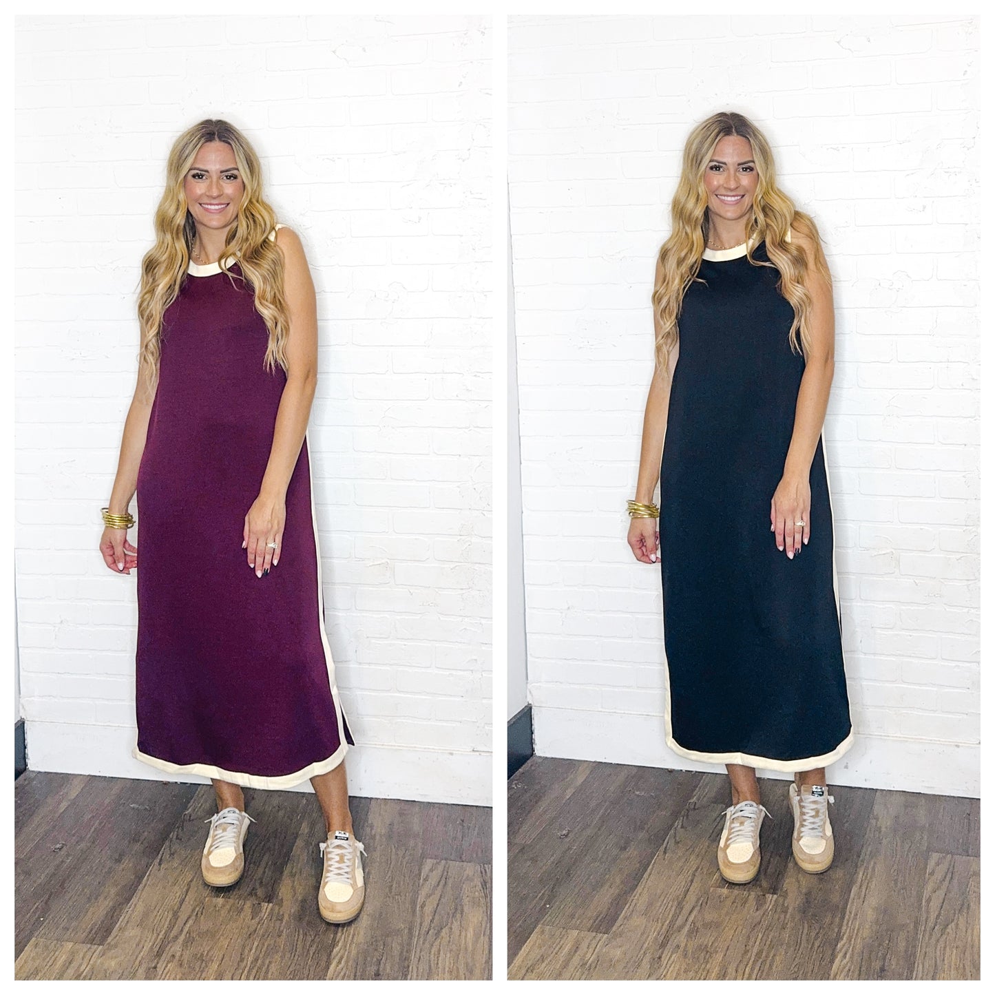 Contrast Sleeveless Midi Dress