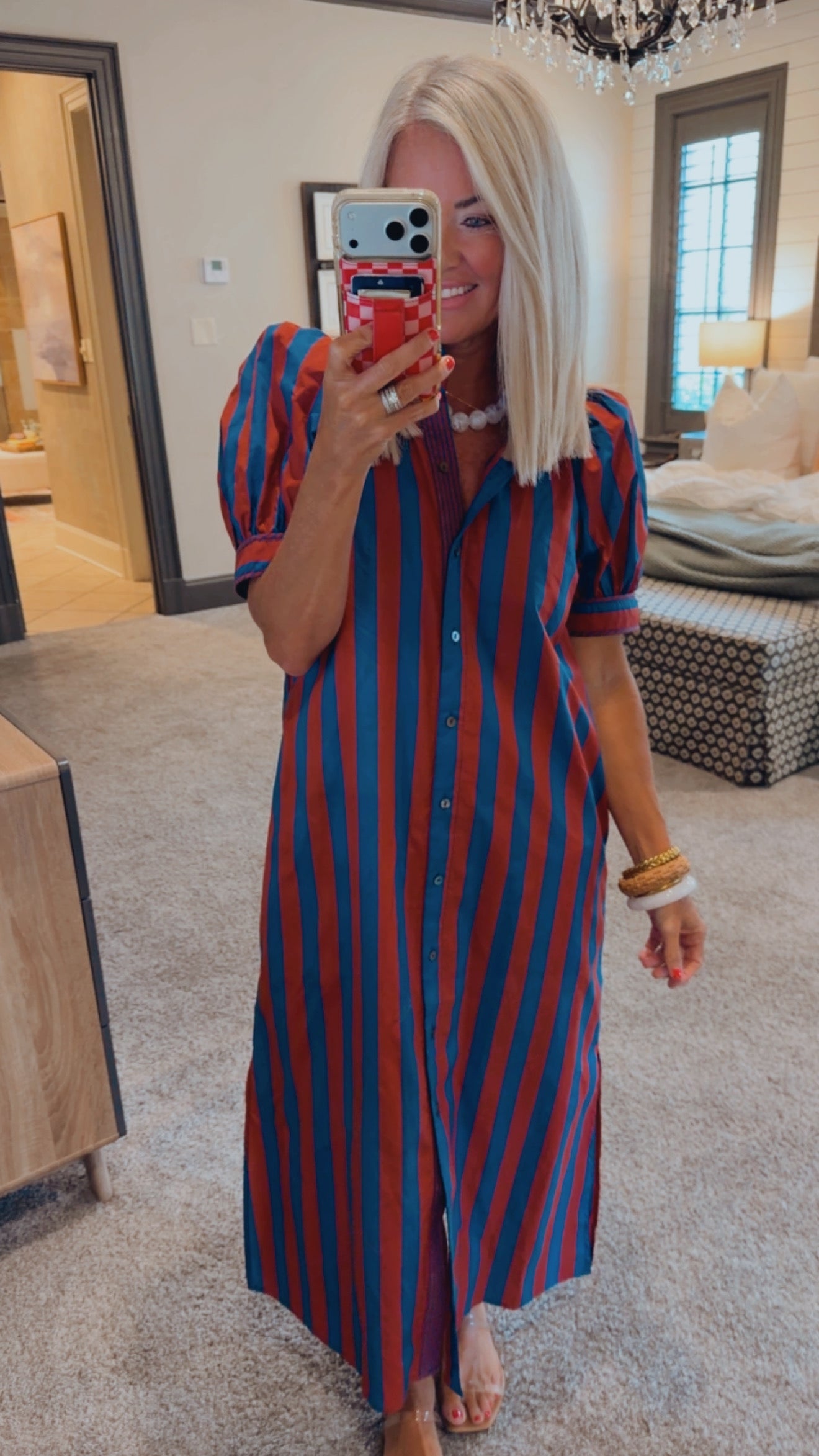 Stripe Puff Sleeve Midi