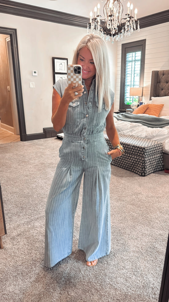 Washed Pin Stripe Jumpsuit