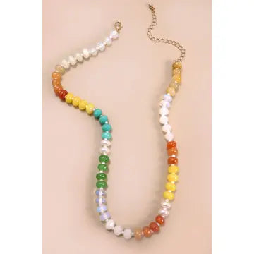 Natural Agate Glass Semi Precious Bead Necklace