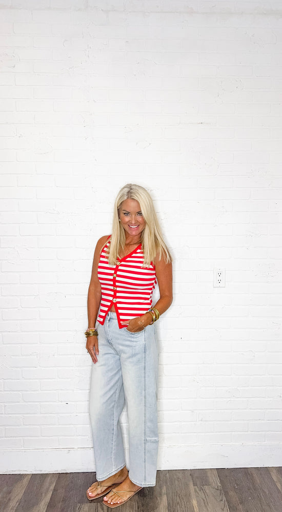 Stripe Knit Button Tank