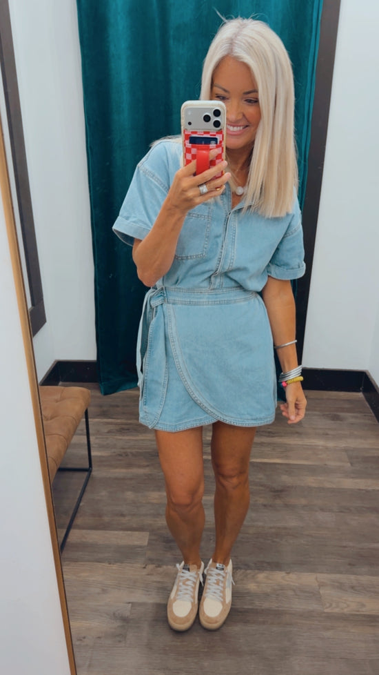 white christmas dresses MINKPINK Nora Denim Wrap Mini Dress In Medium Wash main image 0
