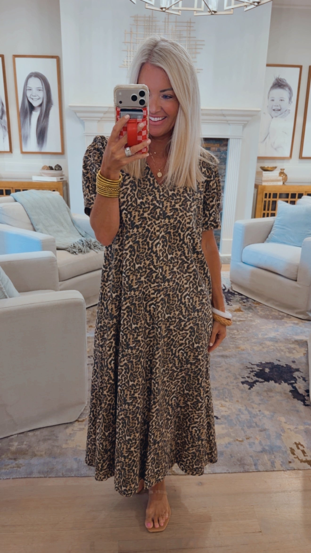 Leopard Print Woven Midi Dress