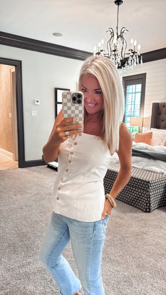 Button Down Spaghetti Strap Linen Top