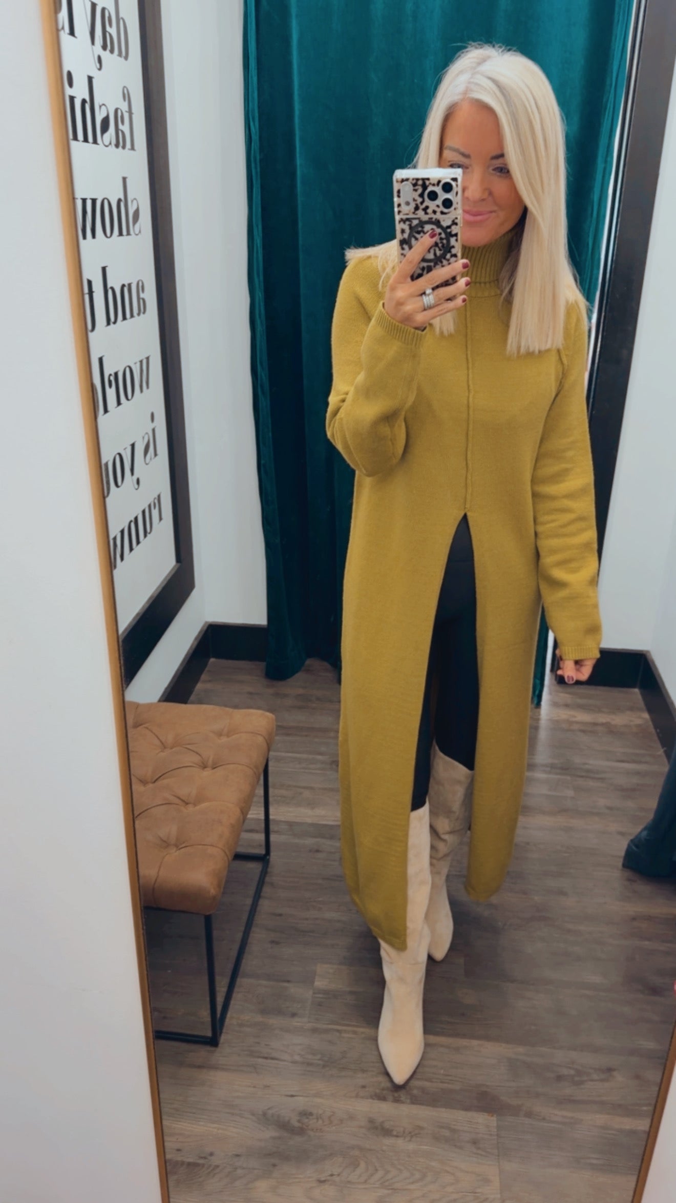 Front Slit Midi Sweater Dress