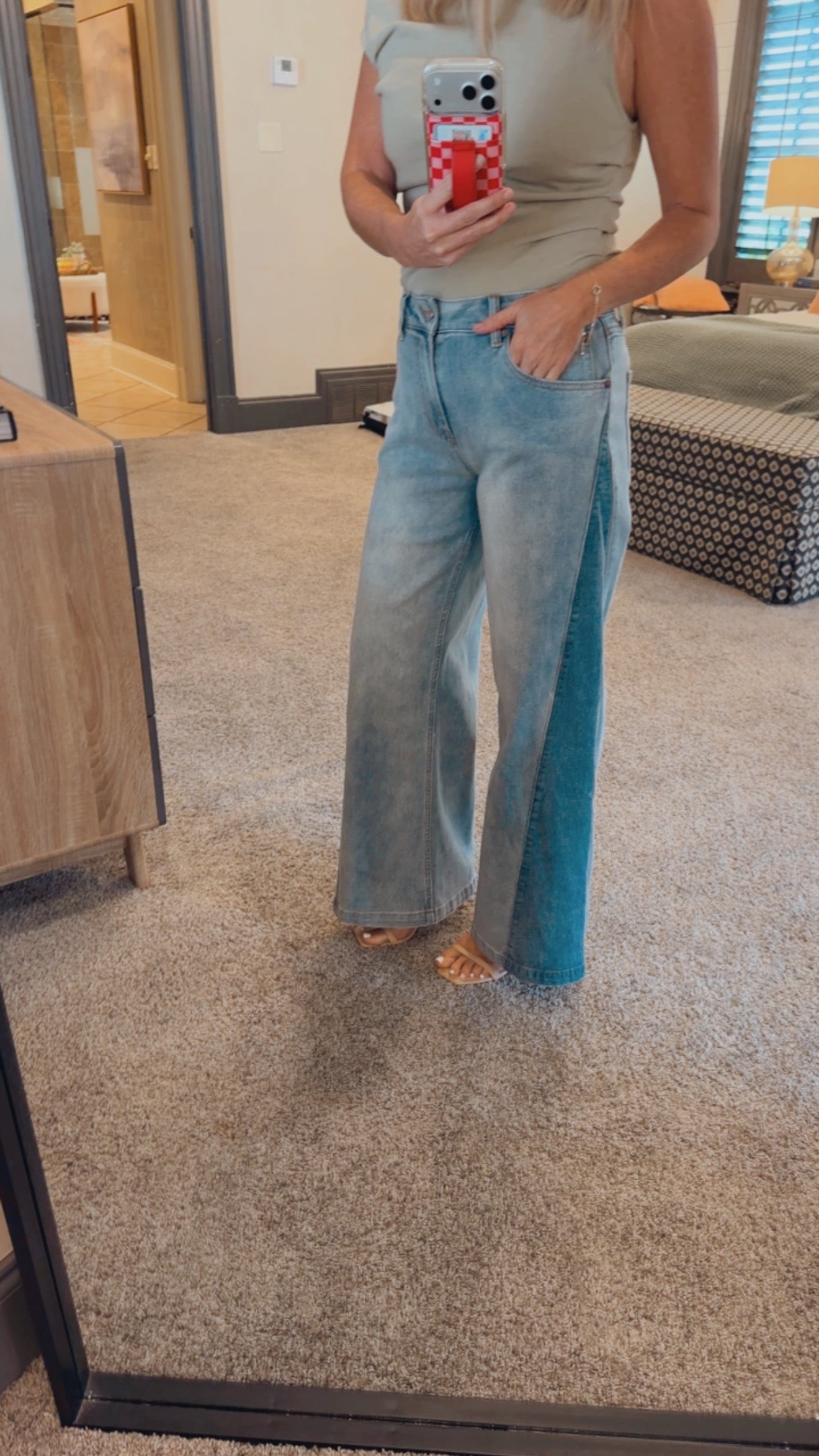 Wide-Leg Two-Tone Jeans