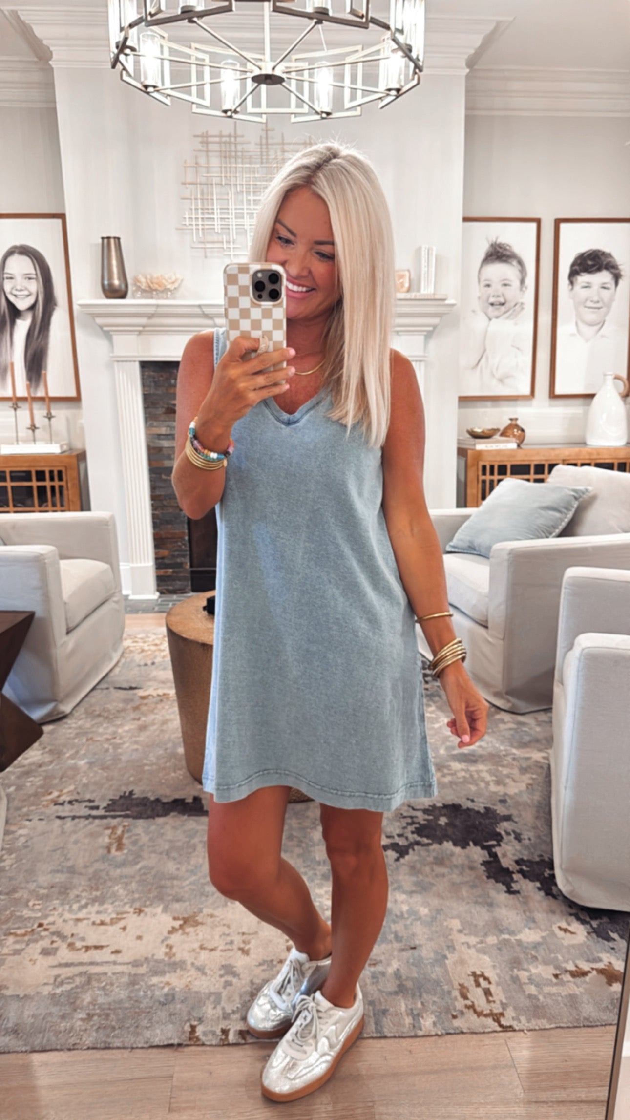 Z Supply Sloane V-Neck Jersey Denim Mini Dress