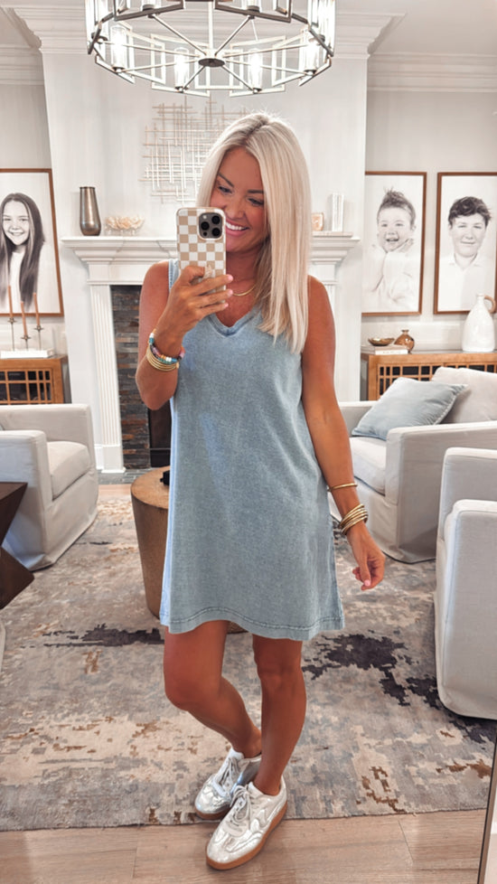 Z Supply Sloane V-Neck Jersey Denim Mini Dress