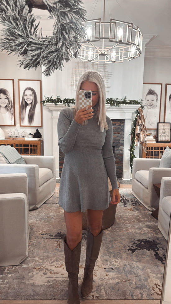 Mock Neck Long Sleeve Fit and Flare Mini Dress