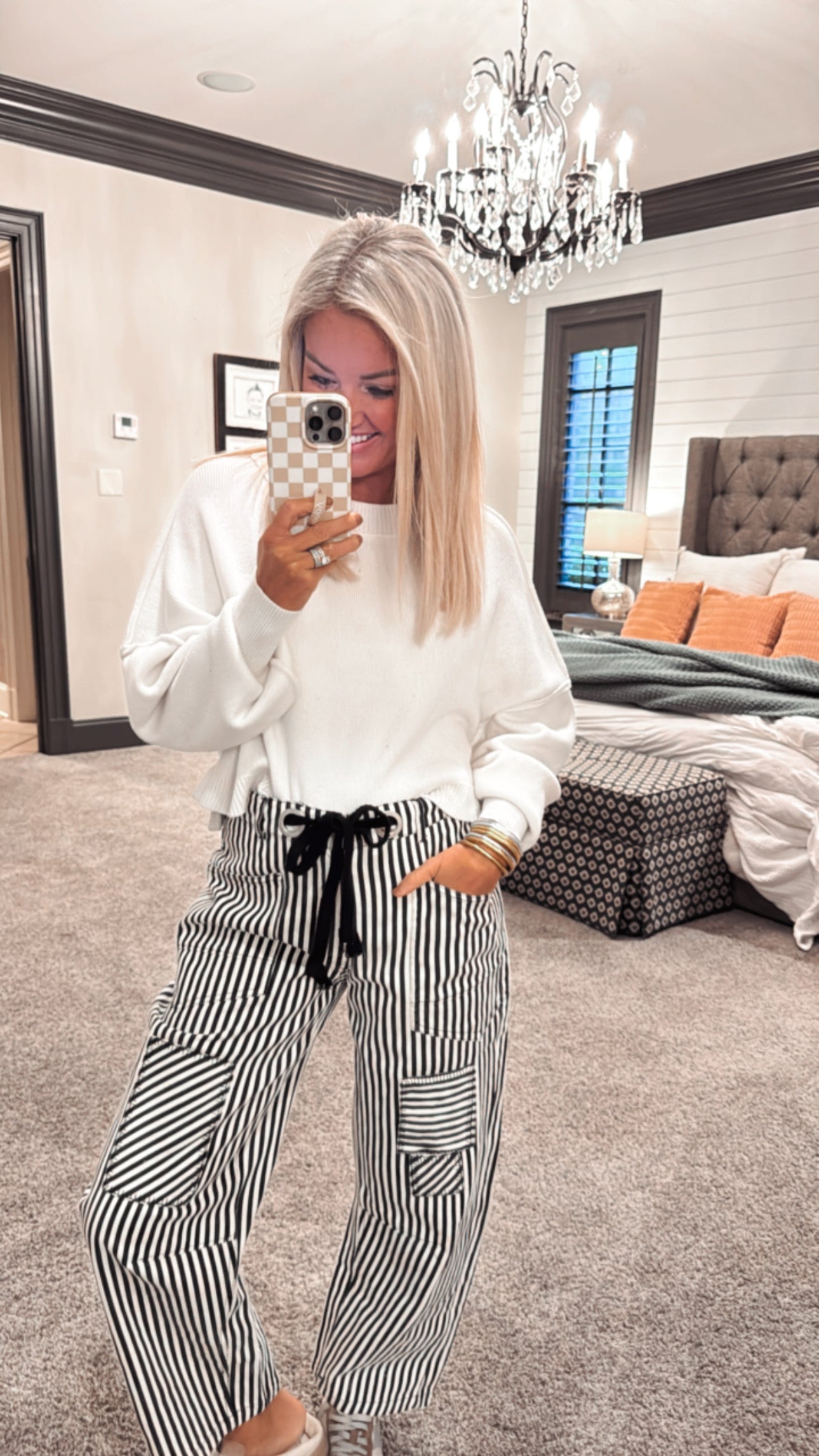 Striped Twill Barrel Pants